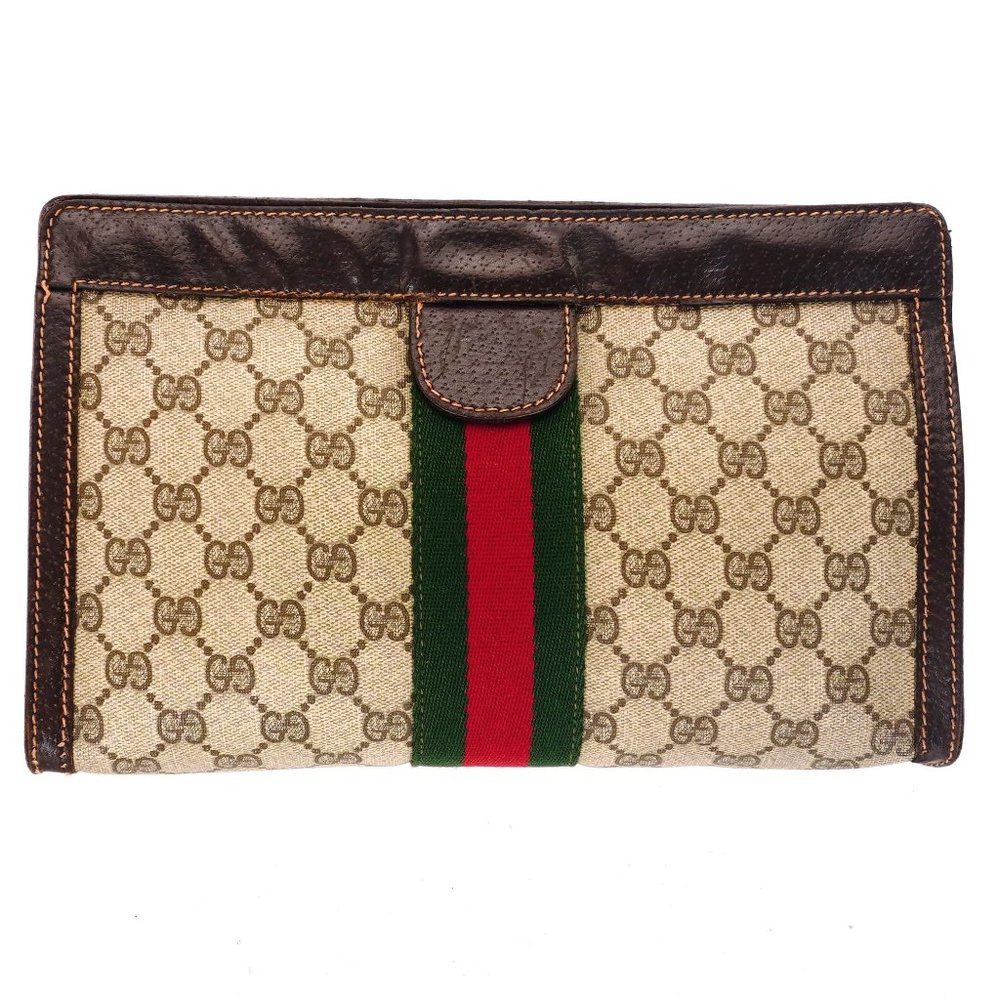 Vintage GUCCI Supreme Web GG Monogram Canvas Leather Travel Toiletry Bag